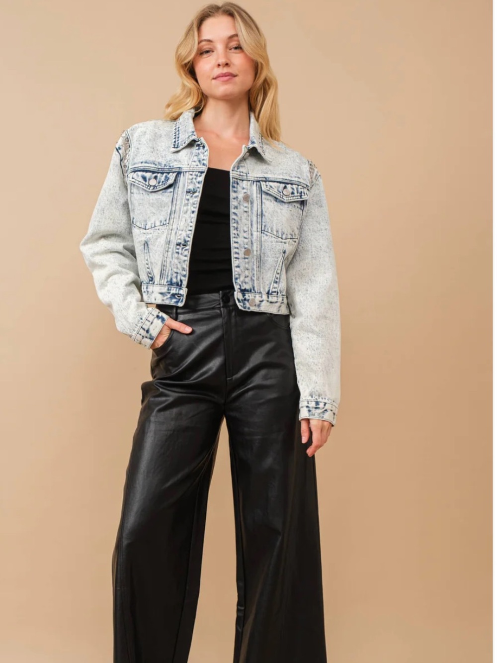 Blue B Embellished Denim Jacket Crystal Pearl Fringe Cropped Jacket NWT Small - Picture 2 of 7
